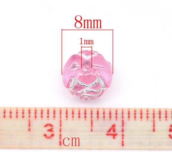 Picture of Acrylic Silver Accent Bubblegum Beads Rose Flower At Random Mixed Foil About 8mm Dia, Hole: Approx 1mm, 500 PCs
