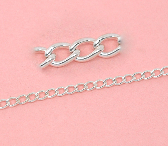 Picture of Alloy Open Link Curb Chain Findings Silver Plated 4x3mm(1/8"x1/8"), 10 M