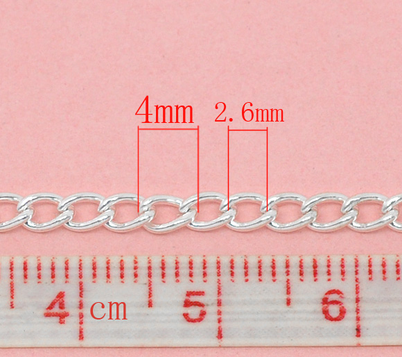 Picture of Alloy Open Link Curb Chain Findings Silver Plated 4x3mm(1/8"x1/8"), 10 M