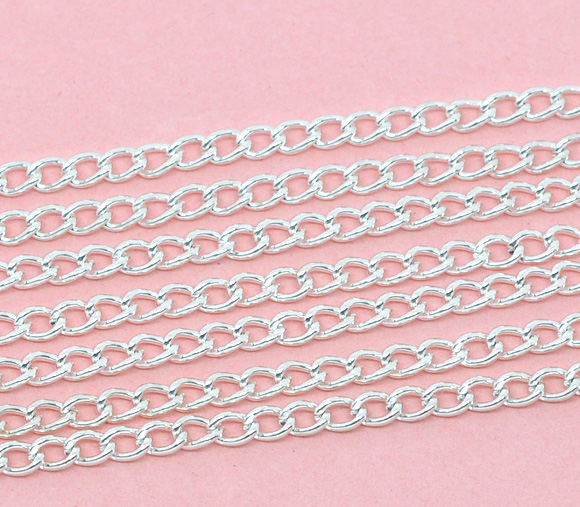 Picture of Alloy Open Link Curb Chain Findings Silver Plated 4x3mm(1/8"x1/8"), 10 M