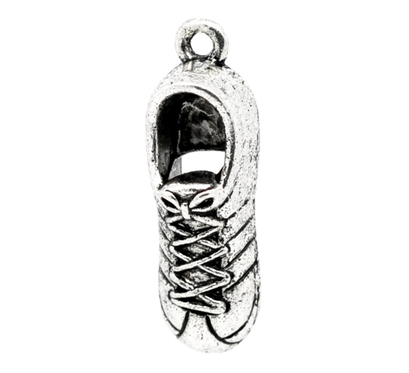 Image de Pendentifs Sport en Alliage de Zinc Chaussures Argent Vieilli Rayées 28mm x 9mm, 20 Pcs