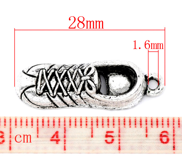 Image de Pendentifs Sport en Alliage de Zinc Chaussures Argent Vieilli Rayées 28mm x 9mm, 20 Pcs