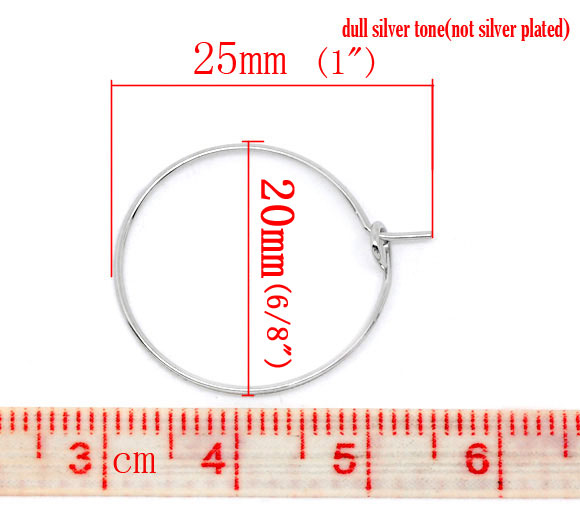 Picture of Zinc Based Alloy Wine Glass Charm Hoops Circle Ring Silver Tone 25mm x 20mm(1"x 6/8"), 200 PCs