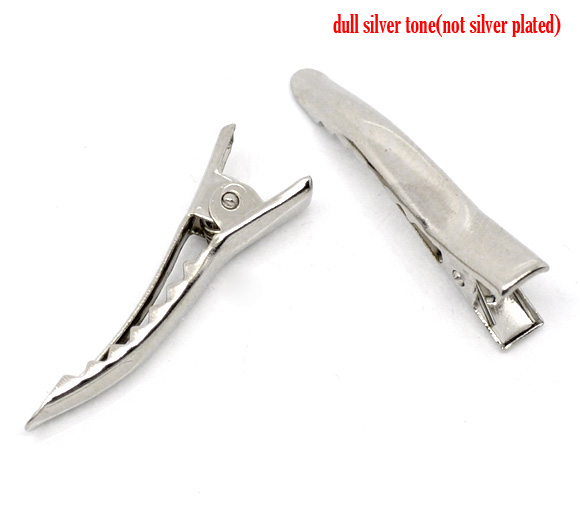 Picture of Alloy Alligator Hair Clips Arched Silver Tone 33mm x 6mm, 100 PCs
