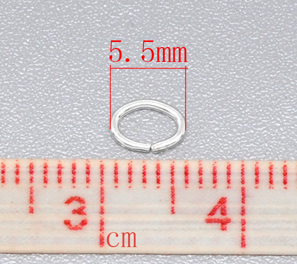 Picture of 2000 PCs 5.5mm x 4mm, 0.7mm(21 gauge) Iron Based Alloy Open Jump Rings Findings For Jewelry Making Silver Plated Oval