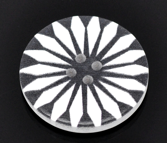 Picture of Natural Wood Sewing Buttons Scrapbooking 4 Holes Round White Flower Pattern 3cm(1 1/8") Dia, 20 PCs