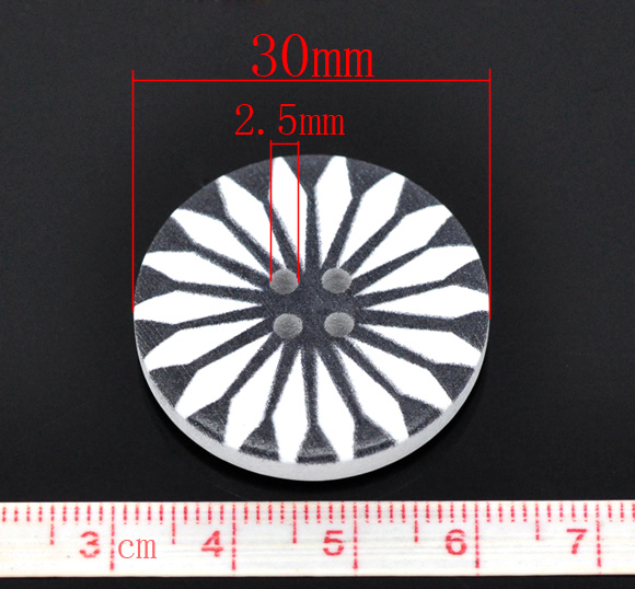 Picture of Natural Wood Sewing Buttons Scrapbooking 4 Holes Round White Flower Pattern 3cm(1 1/8") Dia, 20 PCs