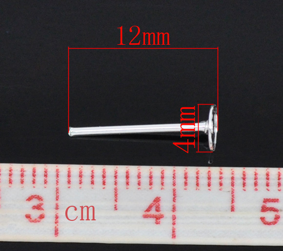 Bild von Eisen(Legierung) Ohrstecker mit Ohrstopper Rund Versilbert 12mm x 4mm, Drahtstärke: (21 gauge), 1000 Stück