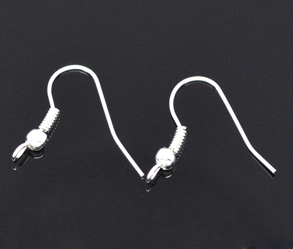 Picture of Iron Based Alloy Ear Wire Hooks Earring Findings Silver Plated 19mm x 18mm, Post/ Wire Size: (21 gauge), 300 PCs