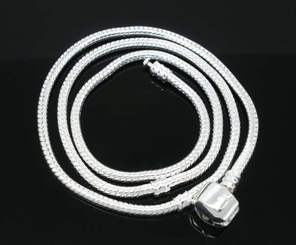 Picture of Copper European Style Snake Chain Charm Necklace Silver Plated With Snap Clasp 46cm long, 2 PCs