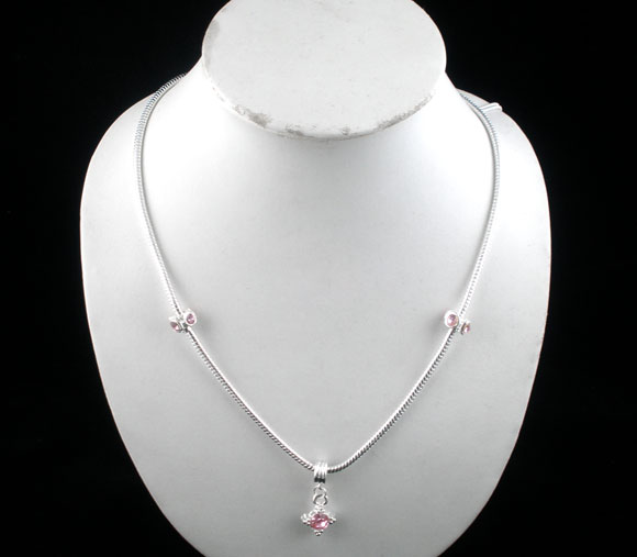Picture of Copper European Style Snake Chain Charm Necklace Silver Plated With Snap Clasp 46cm long, 2 PCs