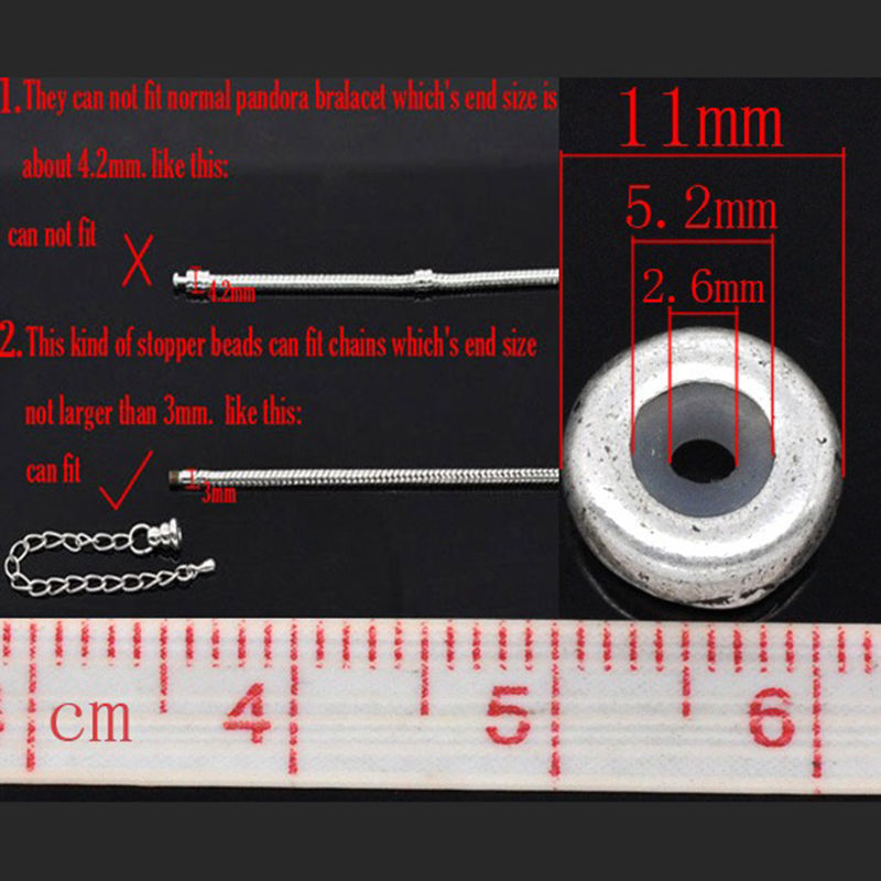 Picture of 100 PCs Zinc Based Alloy European Style Large Hole Charm Beads Antique Silver Color Round With Rubber Band Ring 11mm x 3.5mm, Hole: Approx 5.2mm