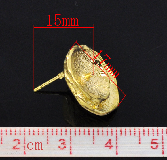 Picture of Zinc Based Alloy Ear Post Stud Earrings Findings Lotus Leaf Gold Plated 17mm x 15mm, Post/ Wire Size: (20 gauge), 20 PCs