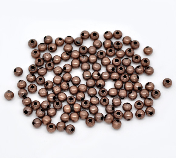 Picture of Iron Based Alloy Spacer Beads Ball Antique Copper About 4mm Dia, Hole:Approx 1.3mm, 500 PCs