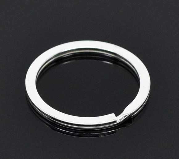 Picture of Iron Based Alloy Keychain & Keyring Round Silver Plated 25mm Dia, 20 PCs