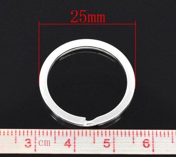 Picture of Iron Based Alloy Keychain & Keyring Round Silver Plated 25mm Dia, 20 PCs