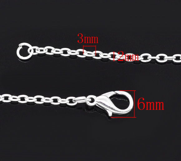 Picture of Link Cable Chain Necklace Silver Plated 45.6cm(18") long, Chain Size: 3x2mm(1/8"x1/8"), 12 PCs