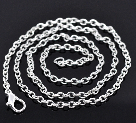 Picture of Link Cable Chain Necklace Silver Plated 45.6cm(18") long, Chain Size: 3.5x2.5mm(1/8"x1/8"), 12 PCs