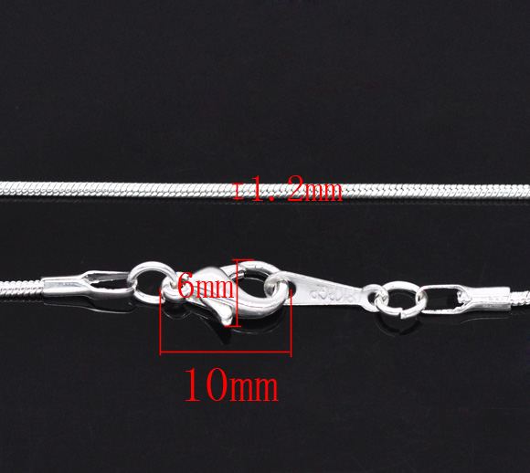 Picture of Copper Snake Chain Necklace Silver Plated 61cm(24") long, Chain Size: 1.2mm, 12 PCs