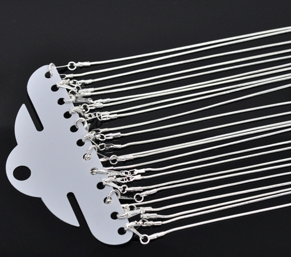 Picture of Copper Snake Chain Necklace Silver Plated 61cm(24") long, Chain Size: 1.2mm, 12 PCs