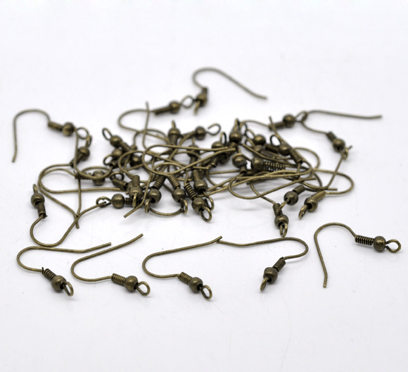 Picture of Iron Based Alloy Ear Wire Hooks Earring Findings Antique Bronze 19mm x 18mm, Post/ Wire Size: (21 gauge), 300 PCs