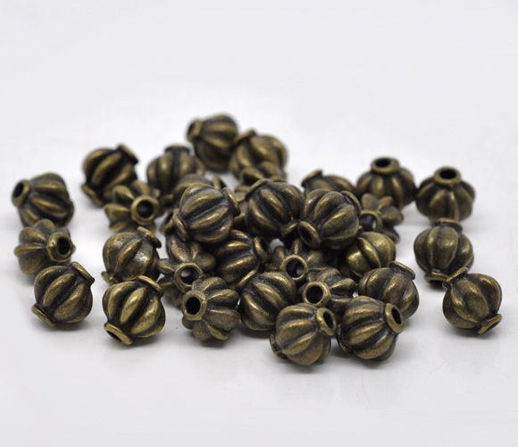 Image de Perle en Alliage de Zinc Lanterne Bronze Antique 8mm x 8mm, Taille de Trou: 2mm, 60 PCs