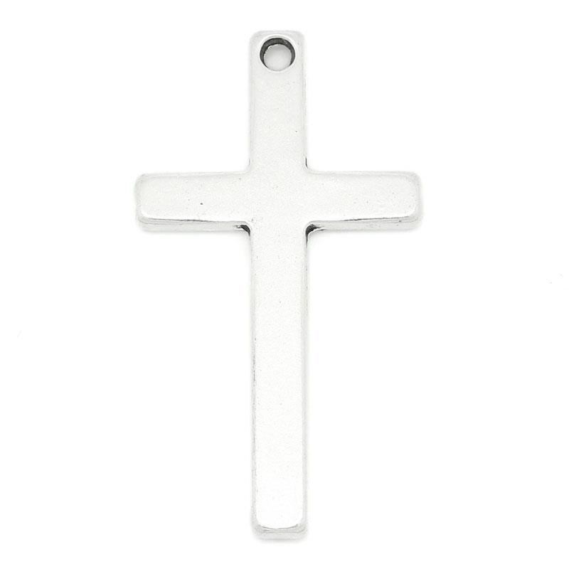 Imagen de Colgantes Aleación del Metal Del Zinc de Cruz Plata Antigua Rhinestone 5.2cm x 29mm, 5 Unidades