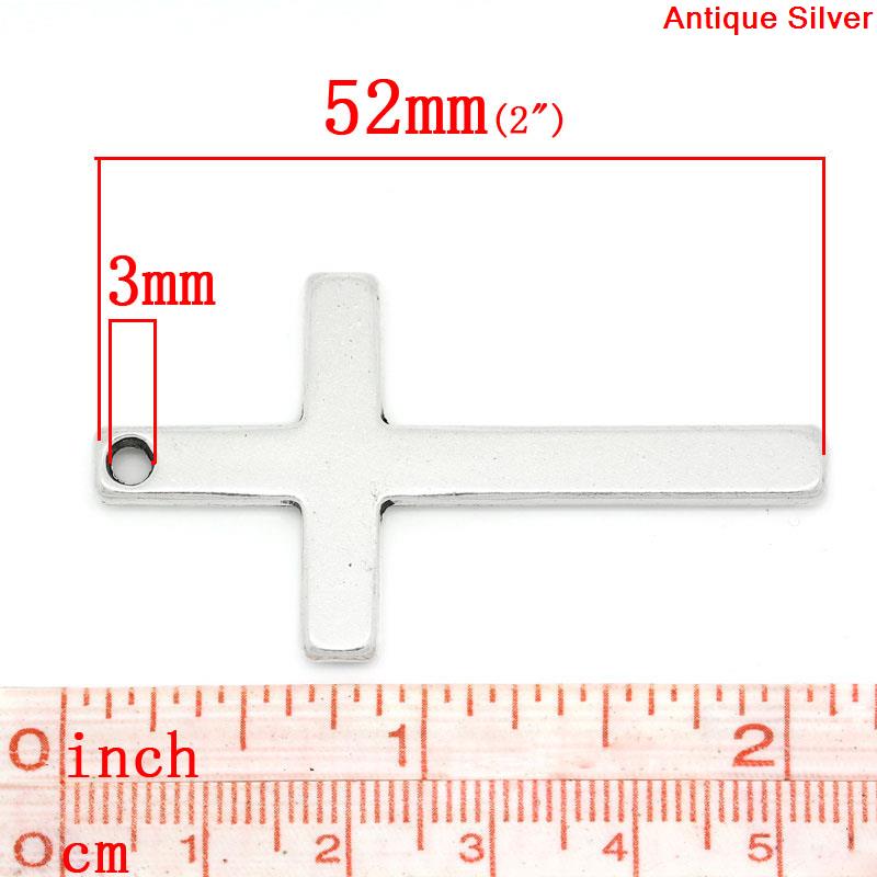 Imagen de Colgantes Aleación del Metal Del Zinc de Cruz Plata Antigua Rhinestone 5.2cm x 29mm, 5 Unidades