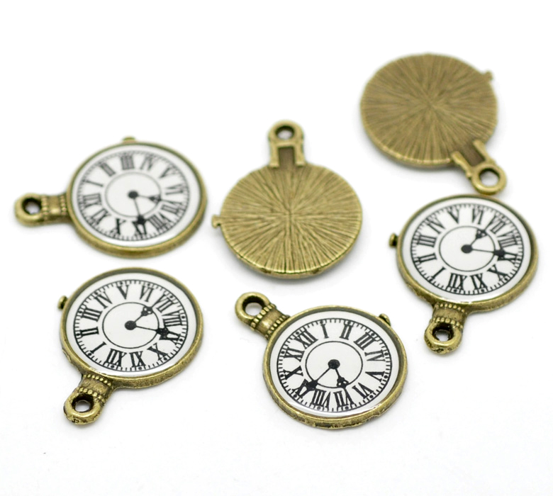 Imagen de Colgantes Aleación del Metal Del Zinc de Reloj Tono Bronce Rhinestone 23.0mm x 17.0mm, 20 Unidades 