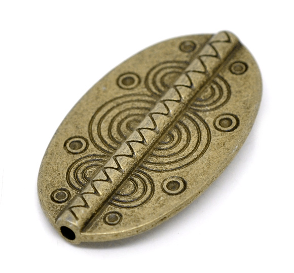 Picture of Zinc Based Alloy Spacer Beads Oval Antique Bronze Carved About 37mm x 22mm, Hole:Approx 2mm, 10 PCs
