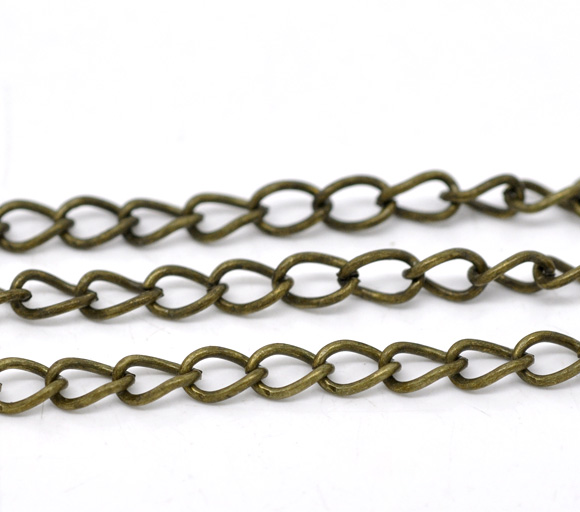 Picture of Iron Based Alloy Open Link Curb Chain Findings Antique Bronze 6.4x4.2mm(2/8"x1/8"), 10 M