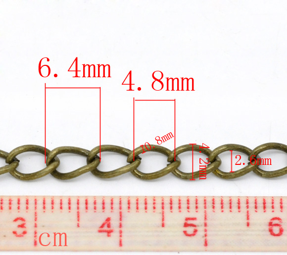 Picture of Iron Based Alloy Open Link Curb Chain Findings Antique Bronze 6.4x4.2mm(2/8"x1/8"), 10 M