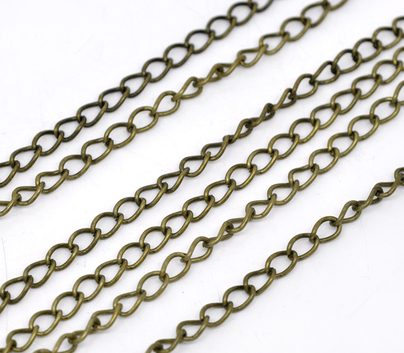 Picture of Iron Based Alloy Open Link Curb Chain Findings Antique Bronze 6.4x4.2mm(2/8"x1/8"), 10 M