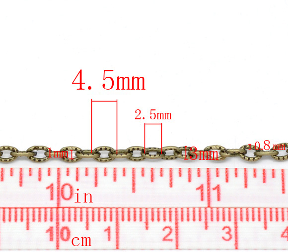 鉄系合金 ローレット 小豆チェーン 銅古美 4.5x3mm、 10 メートル の画像