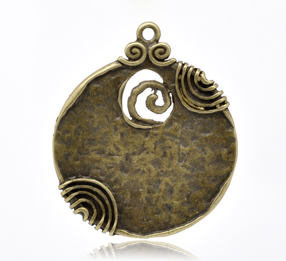 Picture of Antique Bronze Pattern Round Pendants 52x45mm, sold per packet of 5