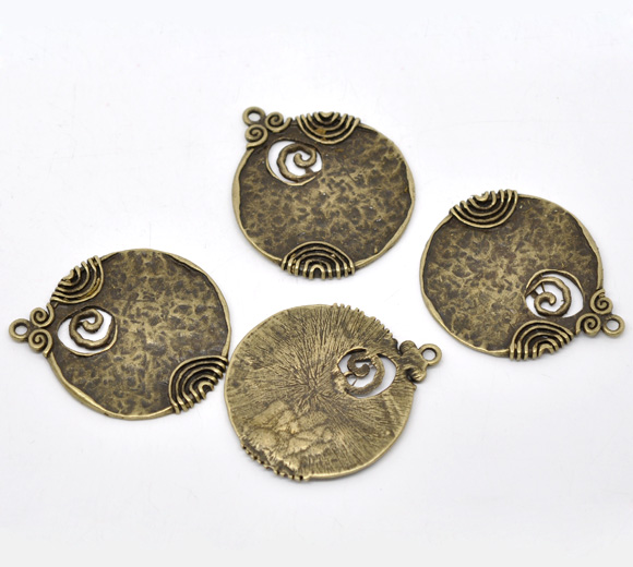 Picture of Antique Bronze Pattern Round Pendants 52x45mm, sold per packet of 5