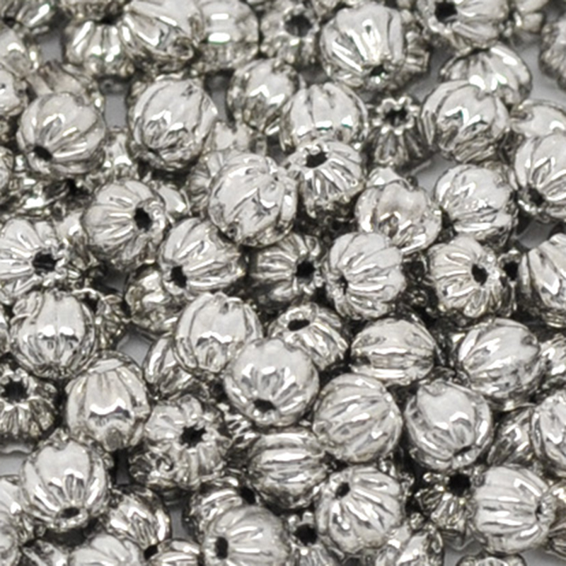 Picture of Brass Seed Beads Pumpkin Silver Tone Stripe Carved About 3mm( 1/8") Dia, Hole: Approx 0.7mm, 300 PCs