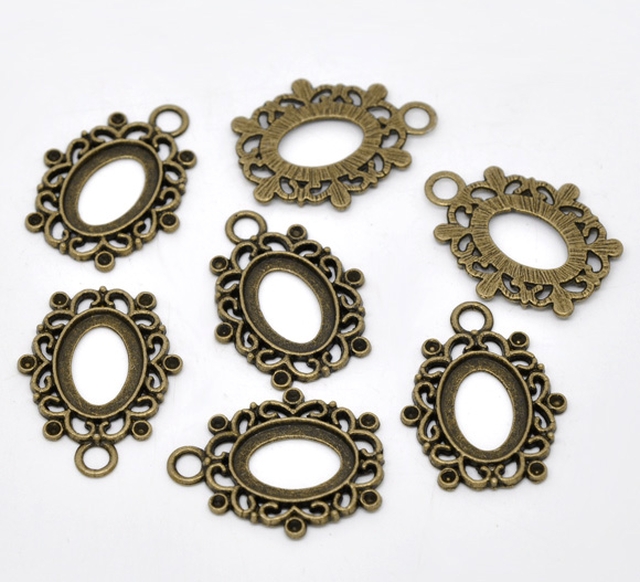 Picture of Zinc Based Alloy Cabochon Setting Pendants Oval Antique Bronze (Fit 18.2x13.2mm, Can Hold ss8 Rhinestone) 3.4cm x 2.6cm, 10 PCs