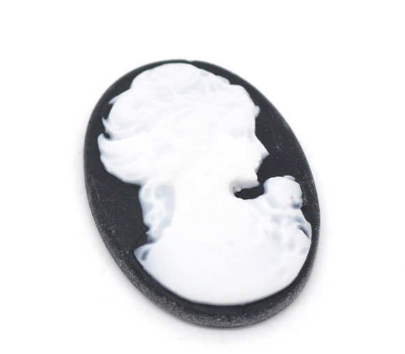 Picture of Resin Cabochon Cameo Oval Black & White Beauty Lady 24mm(1") x 18mm( 6/8"), 50 PCs