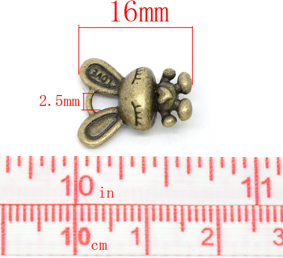 亜鉛合金 チャーム ウサギ 動物 銅古美 16mm x 13mm、 30 個 の画像