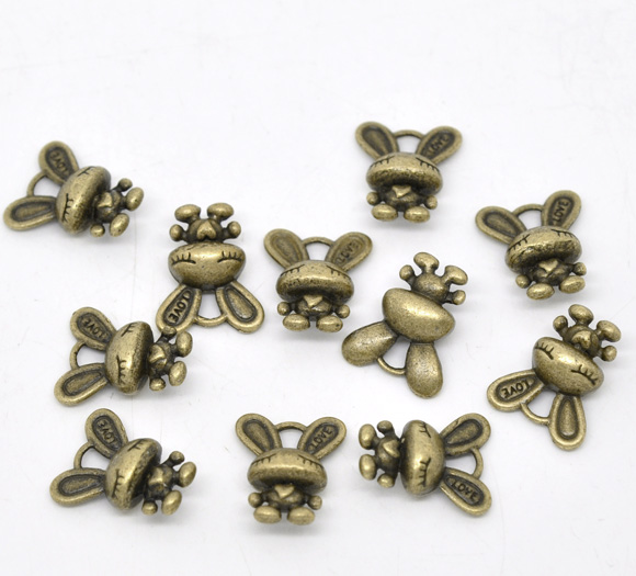 亜鉛合金 チャーム ウサギ 動物 銅古美 16mm x 13mm、 30 個 の画像
