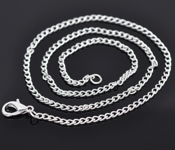 Picture of Link Curb Chain Necklace Silver Plated 40.5cm(16") long, Chain Size: 3x2mm(1/8"x1/8"), 12 PCs