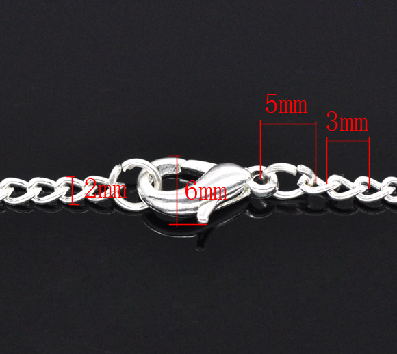 Picture of Link Curb Chain Necklace Silver Plated 45.6cm(18") long, Chain Size: 3x2mm(1/8"x1/8"), 12 PCs