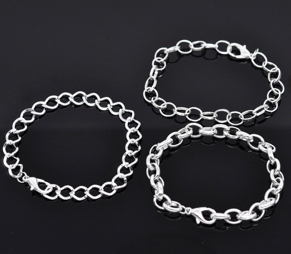 Picture of Zinc Metal Alloy Lobster Clasp Link Chain Bracelets Mixed Silver Plated 21cm(8 2/8") long, 12 PCs