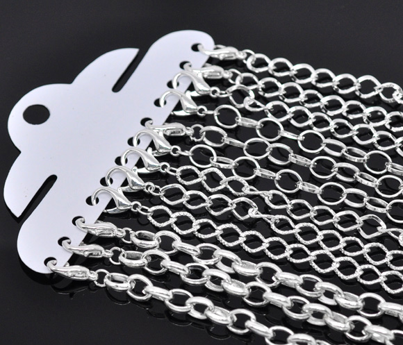 Picture of Zinc Metal Alloy Lobster Clasp Link Chain Bracelets Mixed Silver Plated 21cm(8 2/8") long, 12 PCs