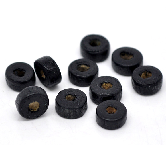 Picture of Black Rondelle Natural Wood Spacer Beads 8mm, sold per packet of 1000