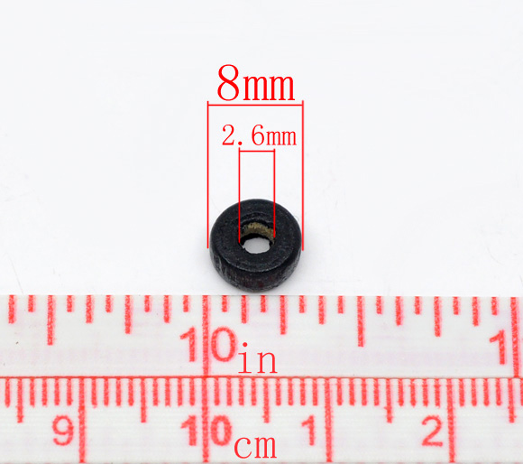 Picture of Black Rondelle Natural Wood Spacer Beads 8mm, sold per packet of 1000