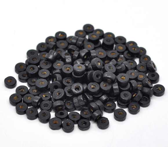 Picture of Black Rondelle Natural Wood Spacer Beads 8mm, sold per packet of 1000