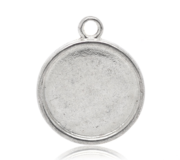 Picture of Zinc Based Alloy Cabochon Setting Pendants Round Disc Antique Silver Color (Fits 20mm Dia.) 28mm x 24mm, 20 PCs