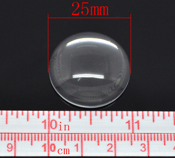 Bild von Glas Dom Cabochon Verzierung Rund Platt Transparent 25mm D., 10 Stück